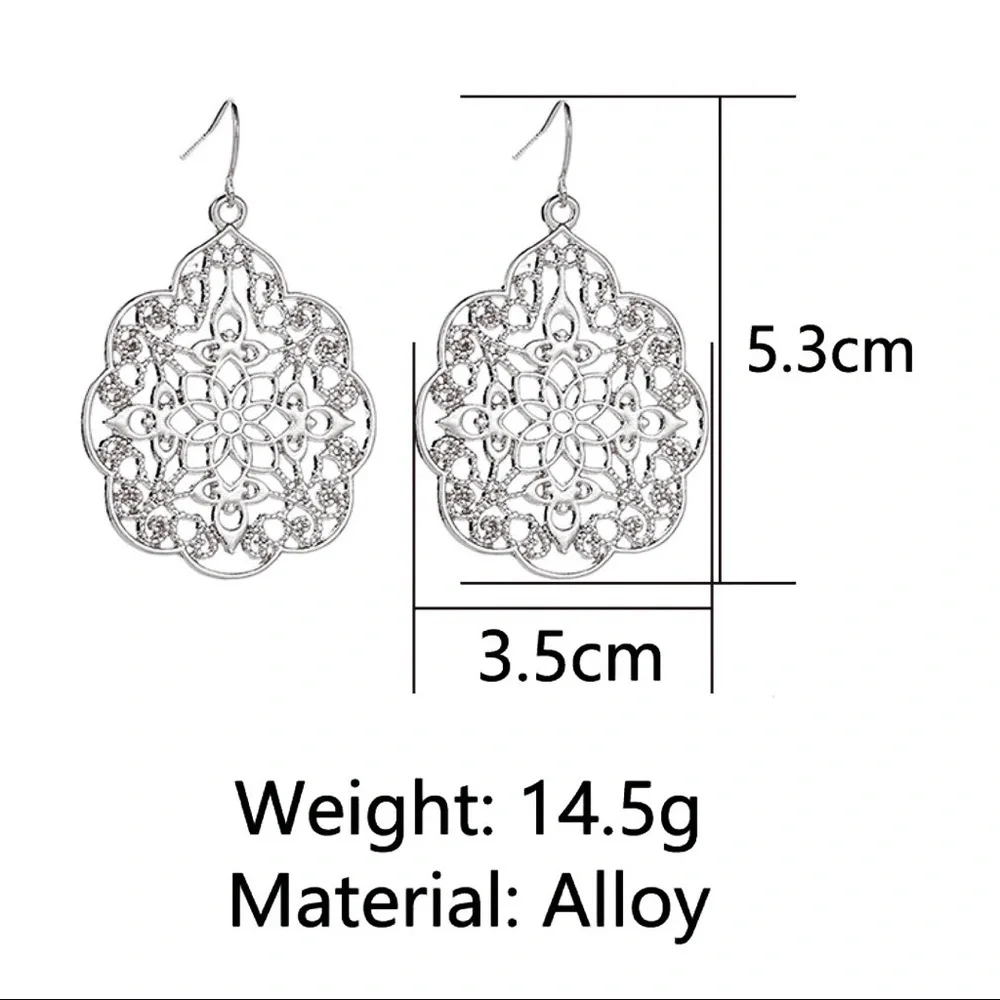 Silver Open Work Statement Drop Earrings - Picture 5 of 6